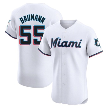 White Elite Mike Baumann Men's Miami Marlins Home Jersey