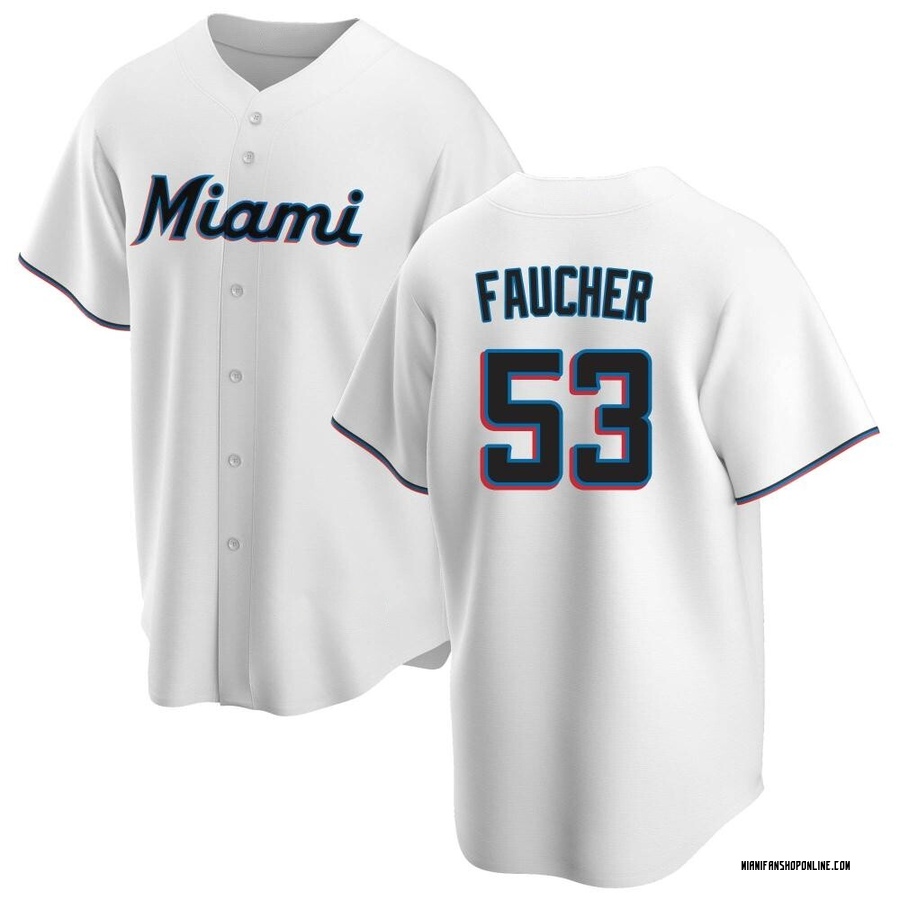 White Replica Calvin Faucher Youth Miami Marlins Home Jersey