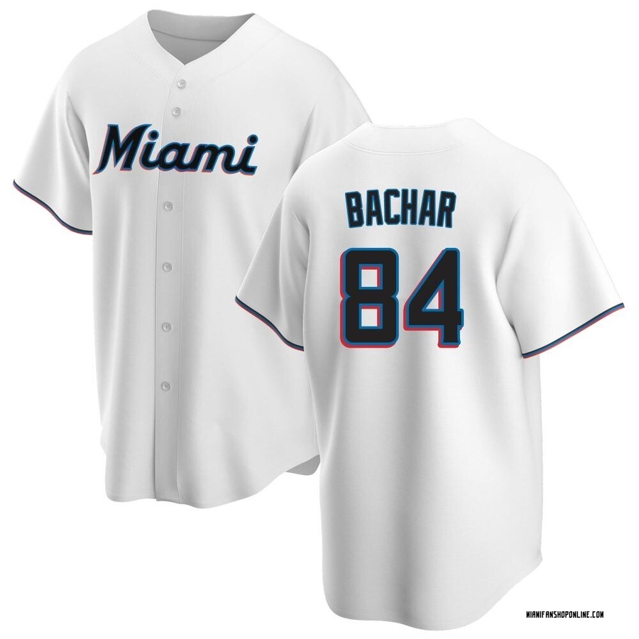 White Replica Lake Bachar Men's Miami Marlins Home Jersey
