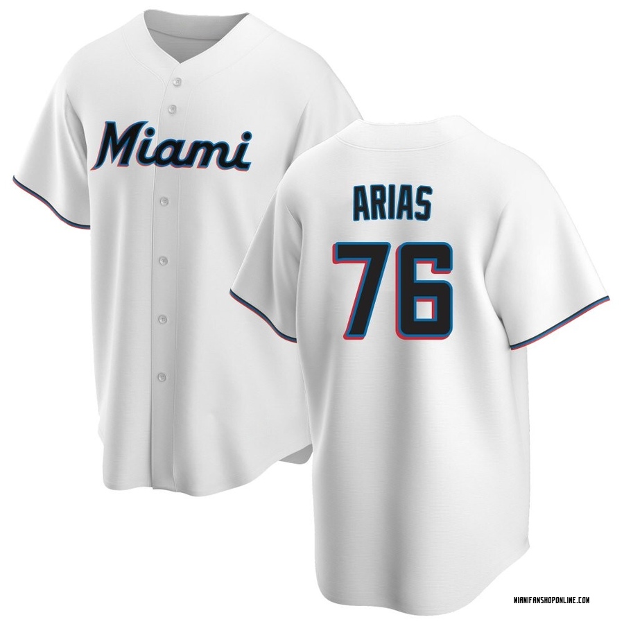 White Replica Luarbert Arias Youth Miami Marlins Home Jersey