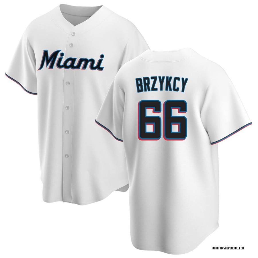 White Replica Zach Brzykcy Youth Miami Marlins Home Jersey